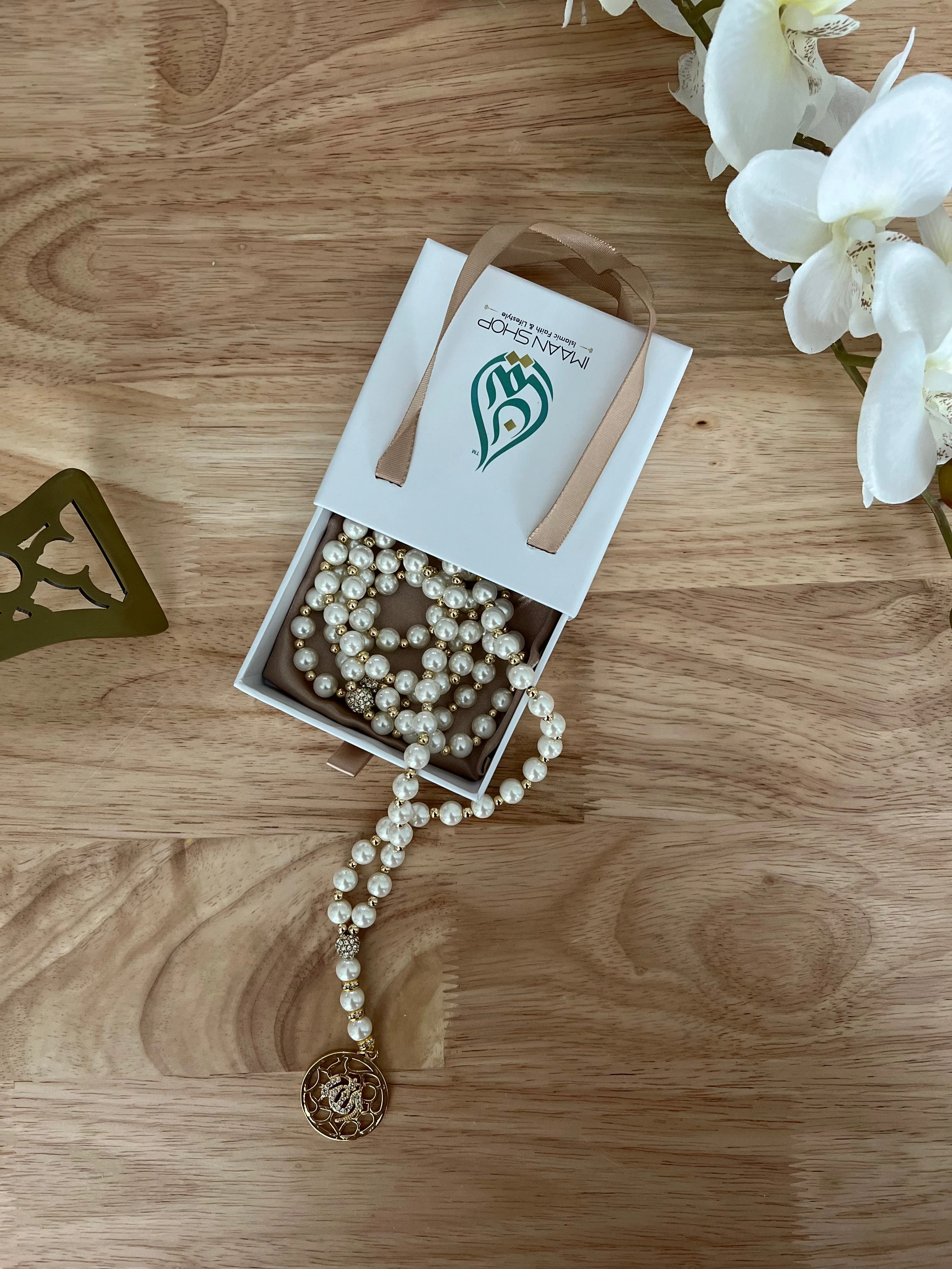 99 Beads Tasbih Misbaha with 24K gold plated Allah Pendant with Gift Box - Image 8