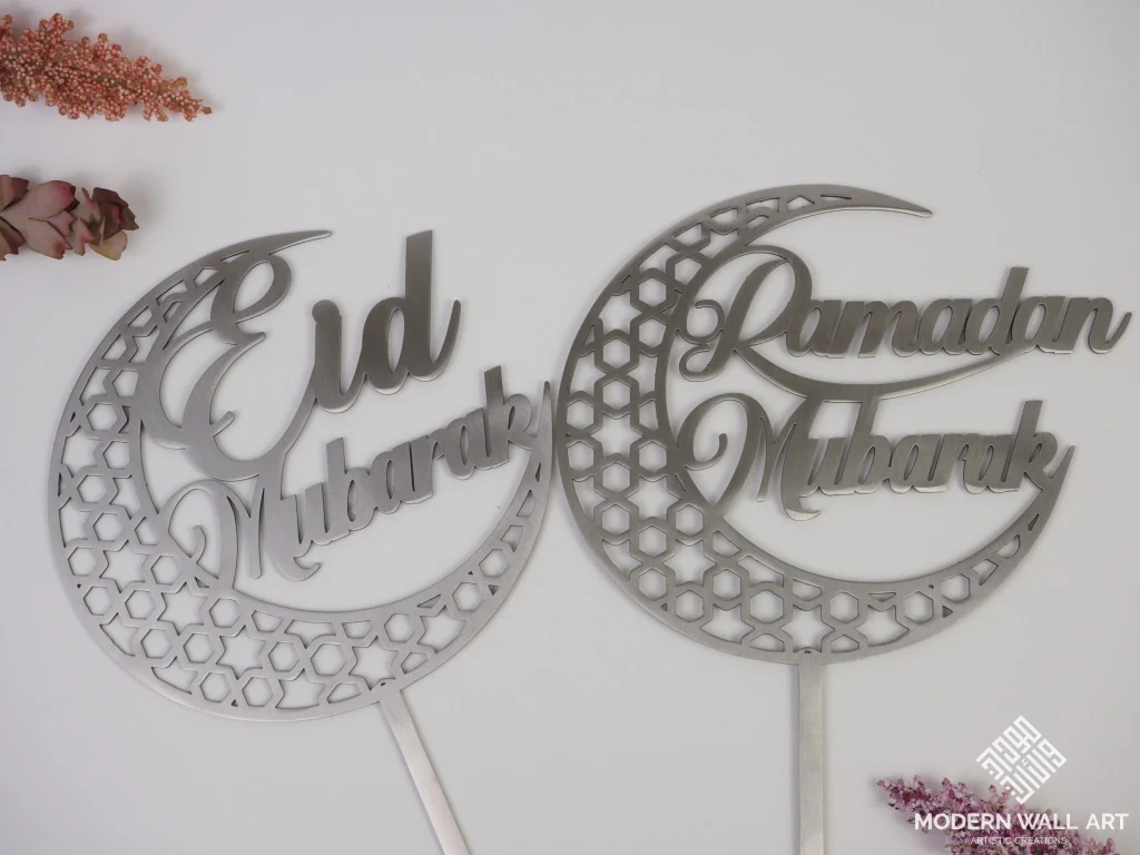 3 Pc Set Ramadan Mubarak and Eid Mubarak Cake Toppers Set and Gift Box - Image 8